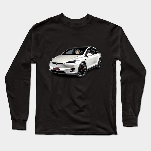 White Tesla Model X Long Sleeve T-Shirt by Keciu's Shop